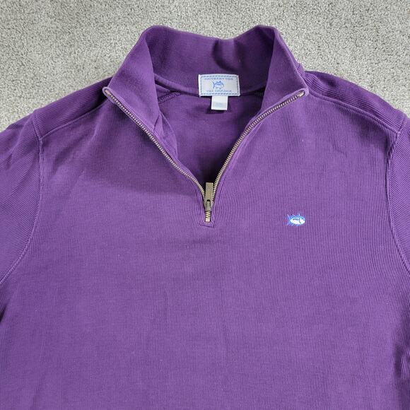 Southern Tide The Skip Jack Sweater Mens M Purple Ribbed Knit 1/4 Zip Logo - Picture 15 of 15